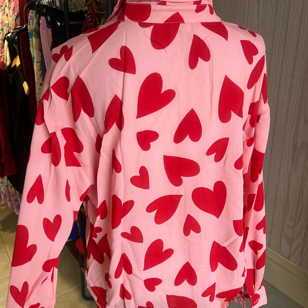 Heart Print Sheer Blouse NWT - Picture 2 of 5